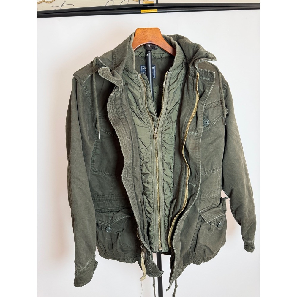 Abercrombie & Fitch Olive Green Military Field Jacket Quilted Vest Layer Small